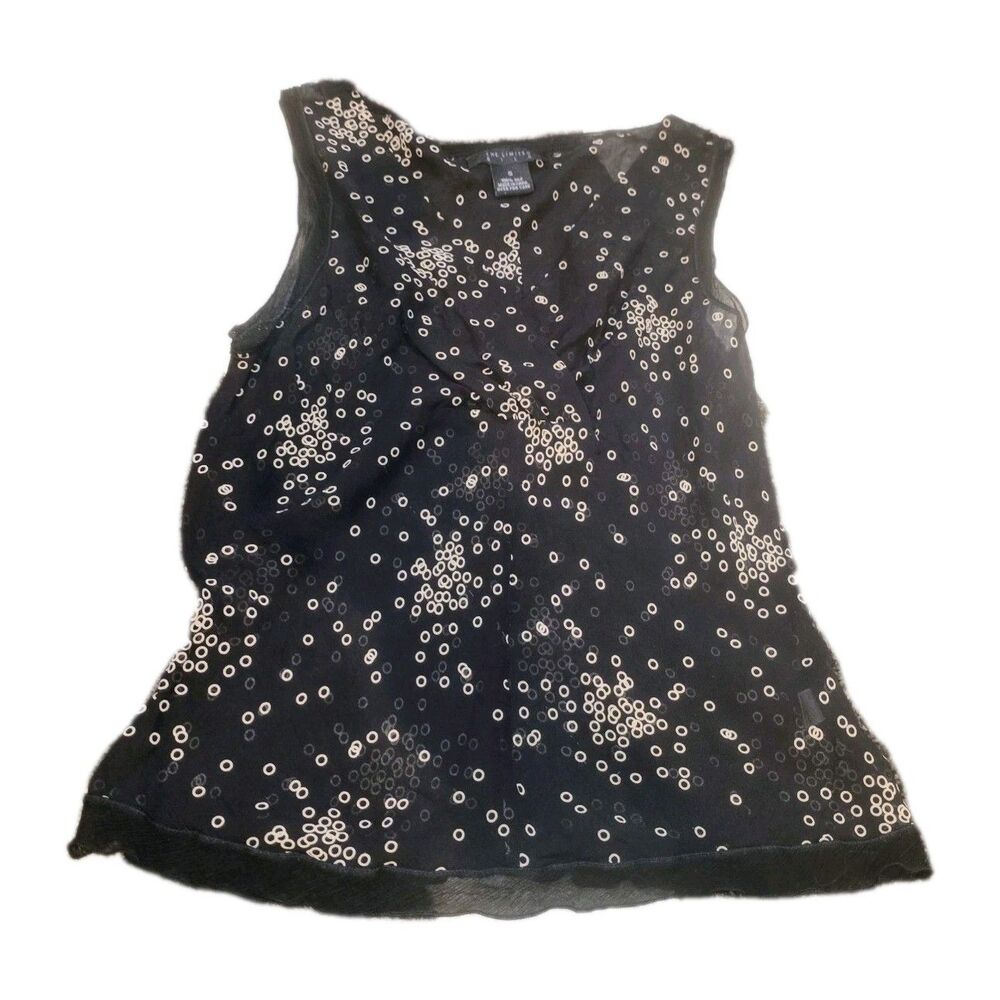THE LIMITED Sz S 100% Silk Vintage Y2K Black w/ Tiny Circles Sheer Top Blouse